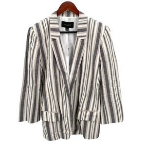 Ann Taylor Striped Linen Long Blazer Jacket 12